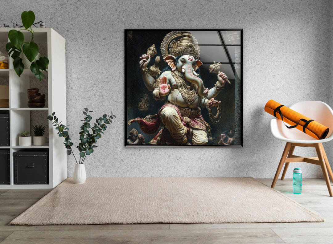 Dancing Ganesha Black Glass Wall Art glass photo prints, glass picture prints
