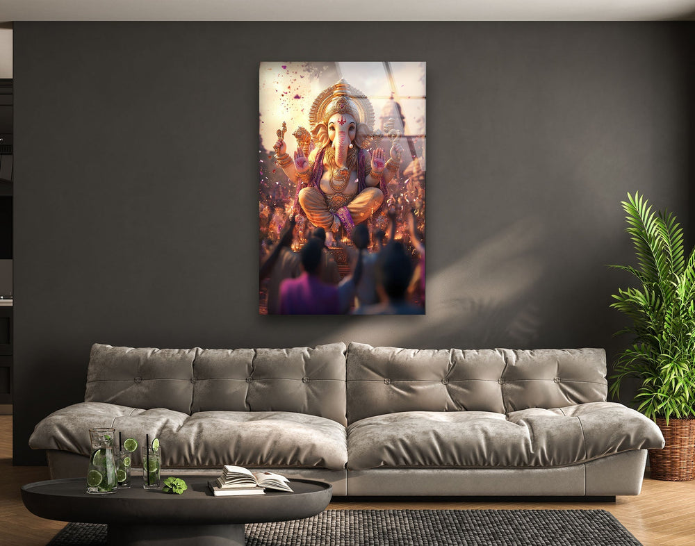 Ganesha Dancing Glass Wall Art custom glass pictures, glass art prints
