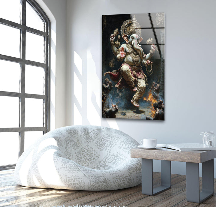 Dancing Ganesha Black Glass Wall Art custom glass photo prints, large glass prints
