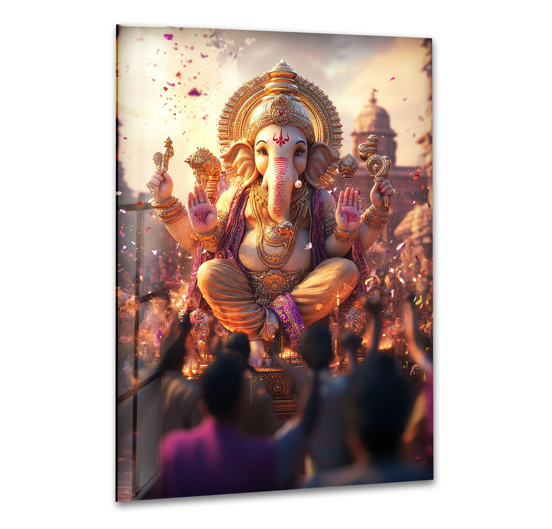 Ganesha Dancing Glass Wall Art glass pictures for Wall, glass prints wall art
