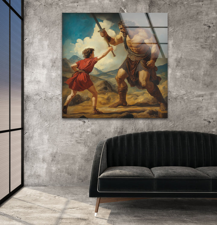 David Goliath Fighting Glass Wall Art art glass wall art, glass wall art pictures
