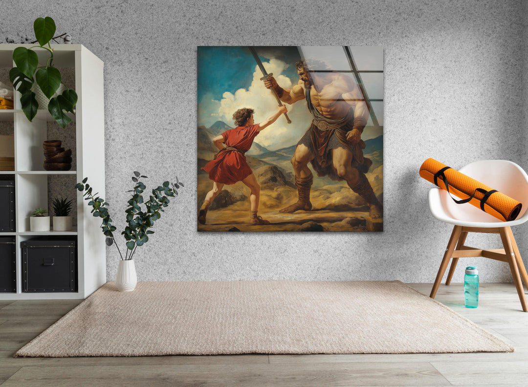 David Goliath Fighting Glass Wall Art Glass Printing Wall Art, Print photos on glass
