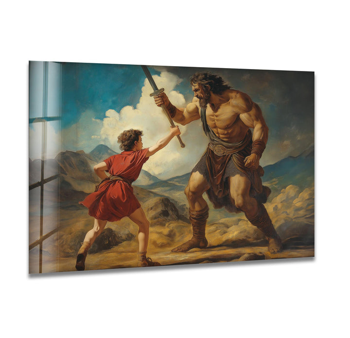 David Goliath Fighting Glass Wall Art stained glass wall art, stained glass wall decor
