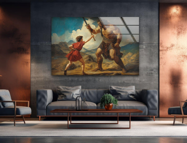 David Goliath Fighting Glass Wall Art glass pictures for Wall, glass prints wall art
