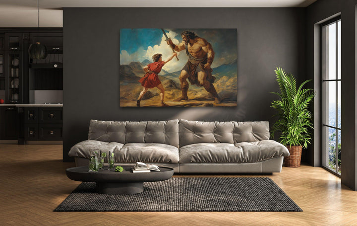 David Goliath Fighting Glass Wall Art glass art painting, glass art for the Wall
