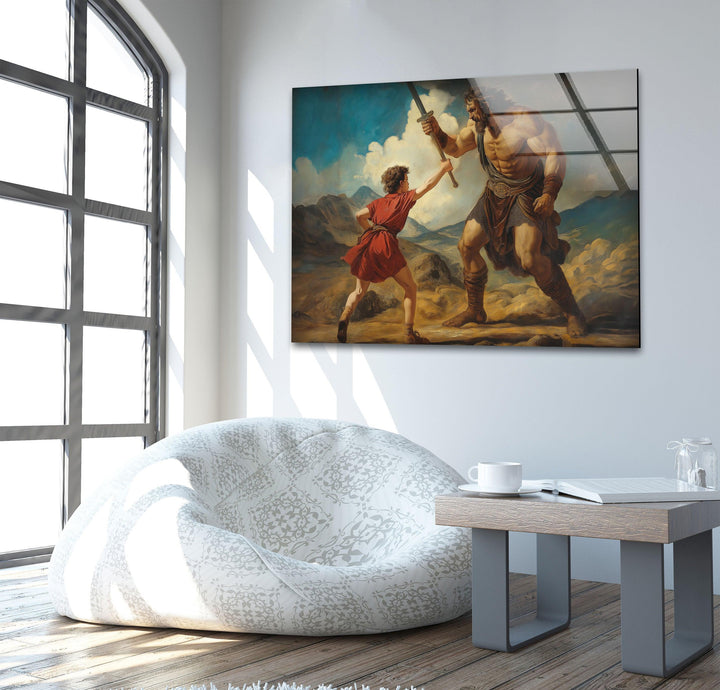 David Goliath Fighting Glass Wall Art large glass photo prints, glass wall photos
