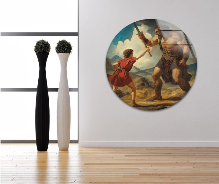 David Goliath Fighting Glass Wall Art custom glass photo prints, large glass prints
