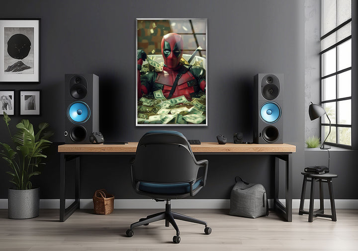 Marvel Deadpool Dollars Glass Wall Art large glass photo prints, glass wall photos
