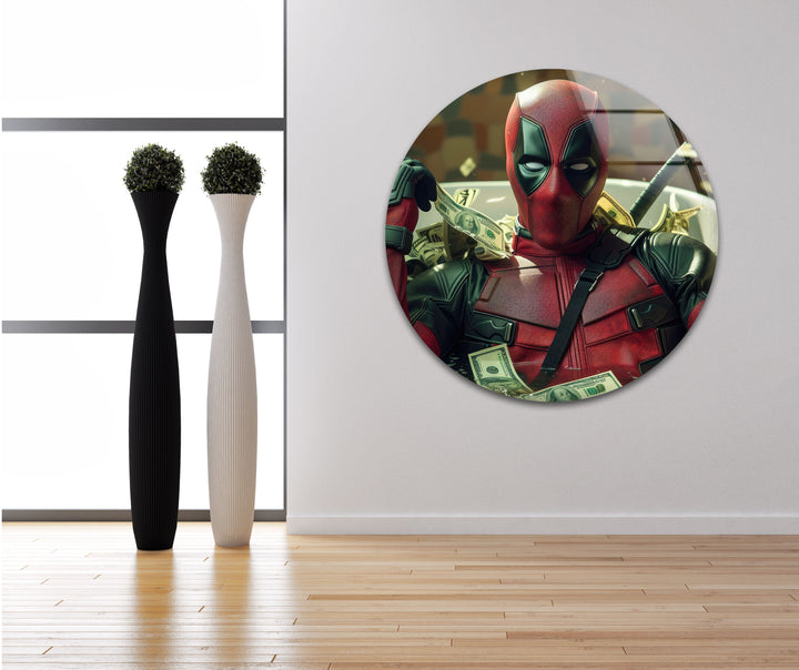 Marvel Deadpool Dollars Glass Wall Art custom glass photo prints, large glass prints
