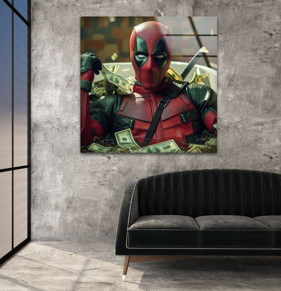 Marvel Deadpool Dollars Glass Wall Art glass pictures for Wall, glass prints wall art
