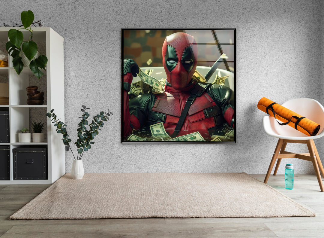 Marvel Deadpool Dollars Glass Wall Art print on glass, glass printed photos
