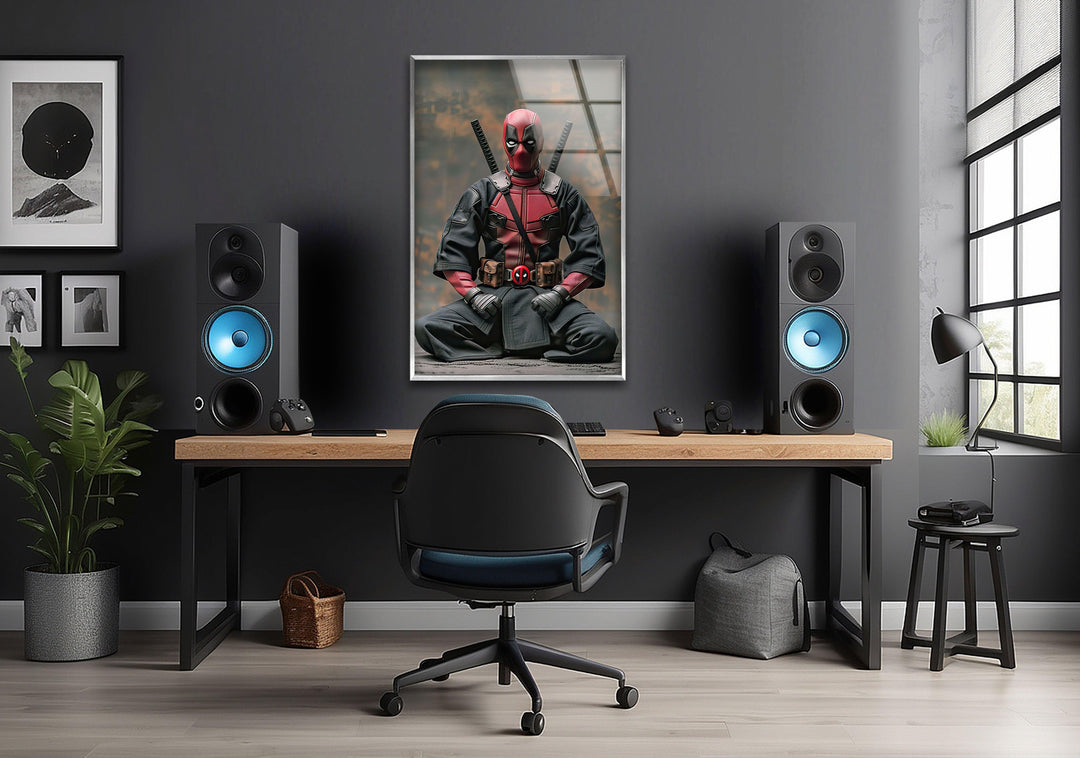 Deadpool Karate Wall Art photo print on glass, prints on glass wall art
