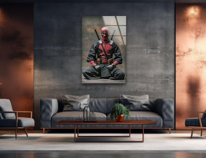 Deadpool Karate Wall Art large glass photo prints, glass wall photos
