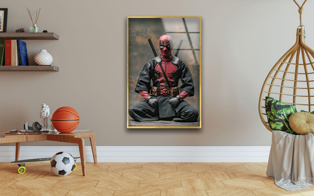 Deadpool Karate Wall Art picture on glass wall art, photos printed on glass
