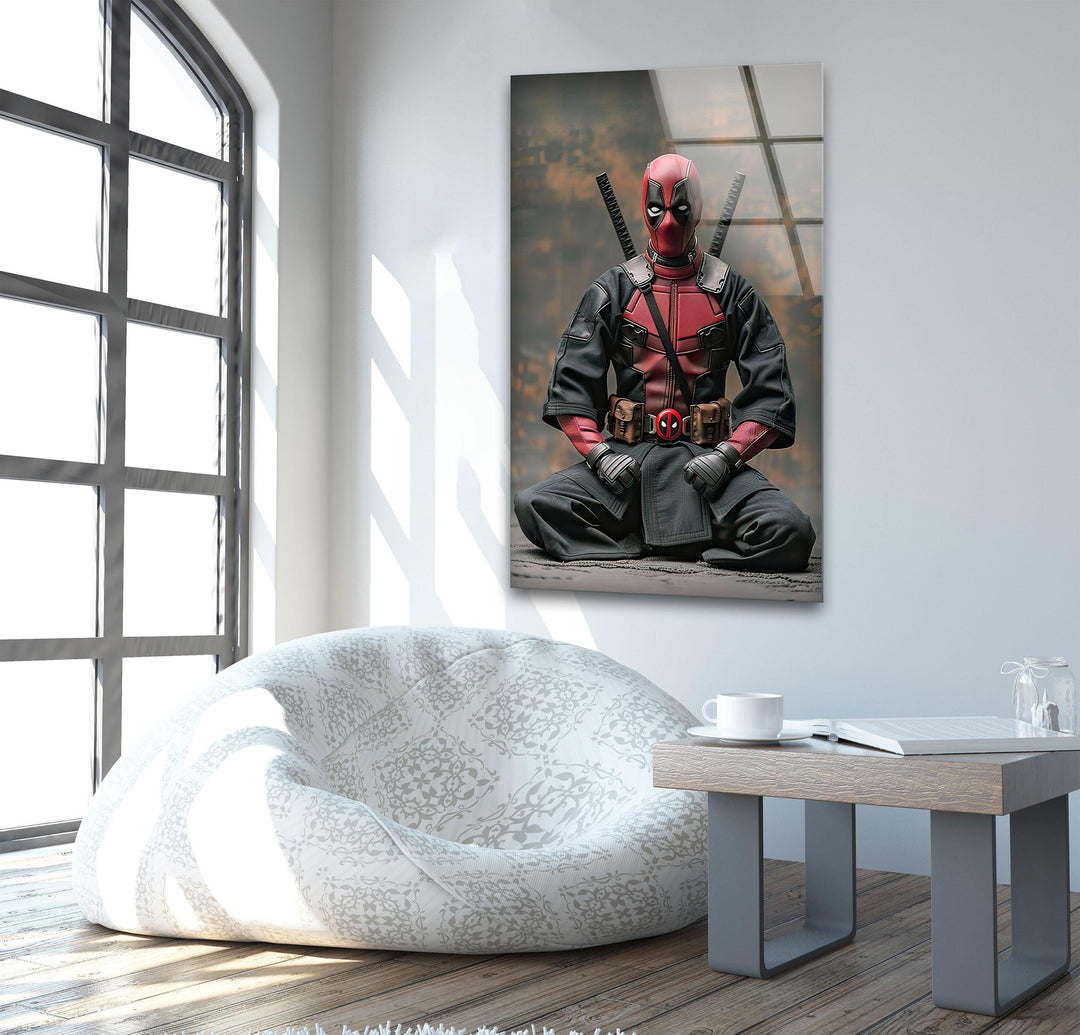 Deadpool Karate Wall Art print on glass, glass printed photos
