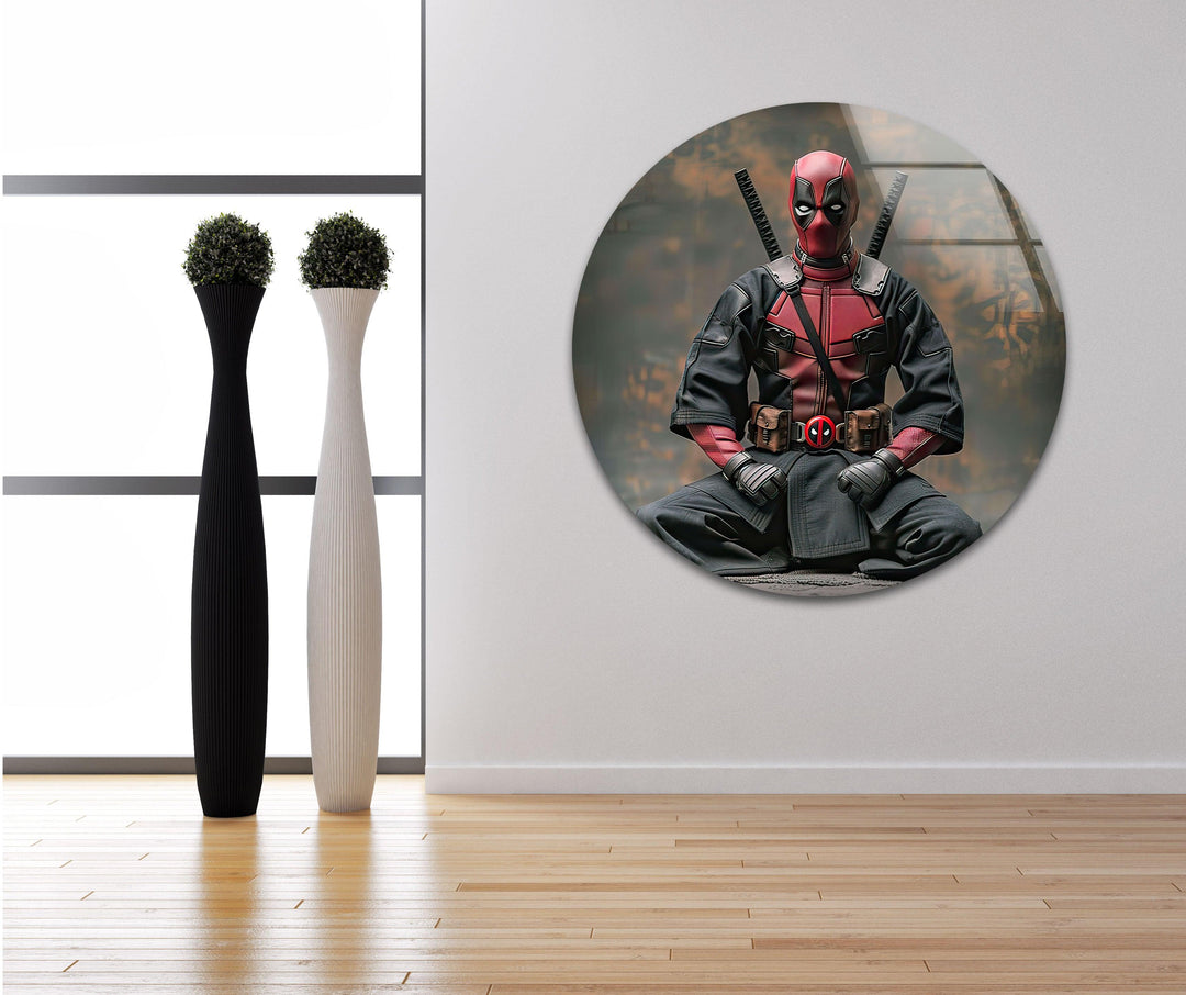 Deadpool Karate Wall Art print picture on glass, Tempered Glass Wall Art
