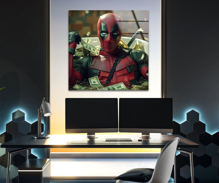 Marvel Deadpool Dollars Glass Wall Art custom glass pictures, glass art prints
