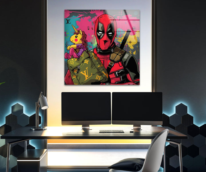 Deadpool & Unicorn Glass Wall Art, glass image printing, glass prints from photos