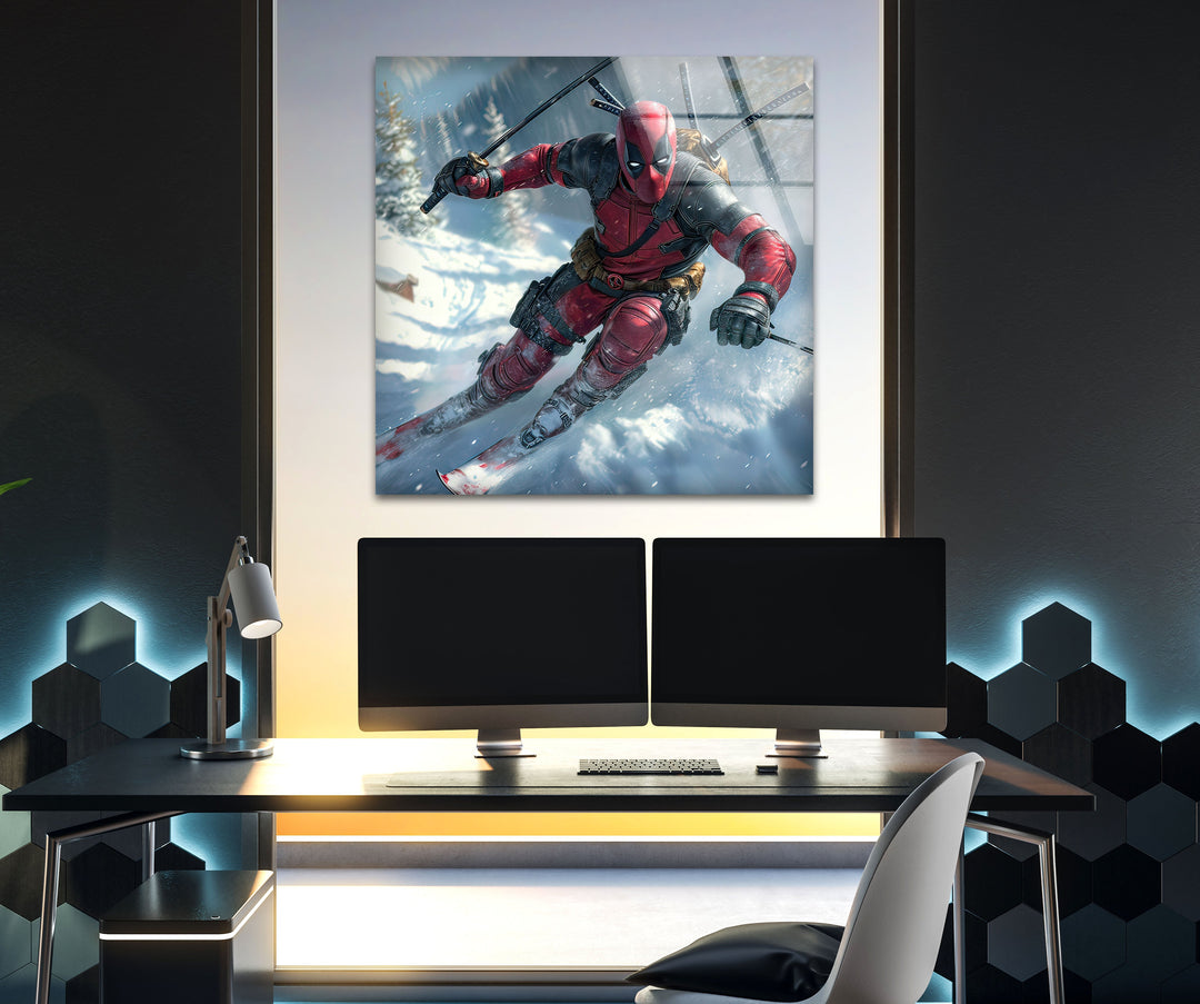 Deadpool Skiing Glass Wall Art art glass wall art, glass wall art pictures
