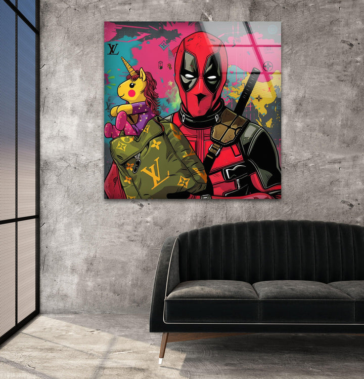 Deadpool & Unicorn Glass Wall Art, art glass wall art, glass wall art pictures