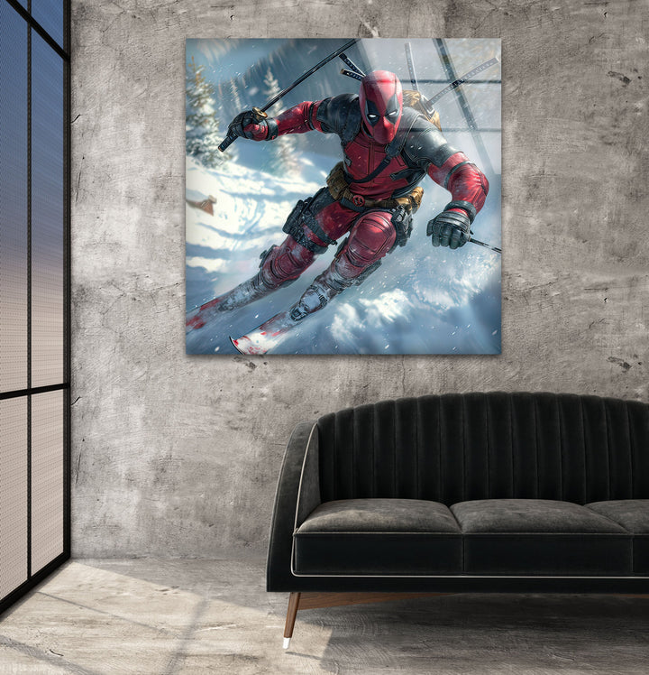 Deadpool Skiing Glass Wall Art stained glass wall art, stained glass wall decor
