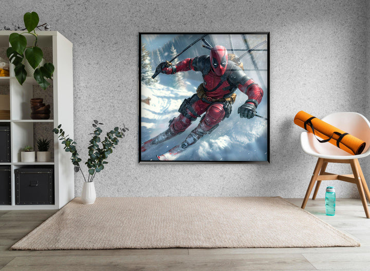 Deadpool Skiing Glass Wall Art glass art painting, glass art for the Wall
