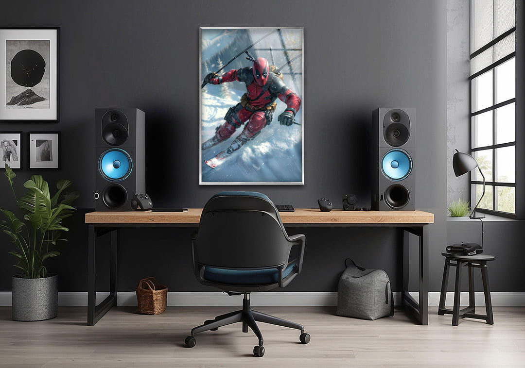 Deadpool Skiing Glass Wall Art Glass Printing Wall Art, Print photos on glass
