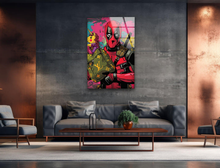 Deadpool & Unicorn Glass Wall Art, custom glass photo prints, large glass prints