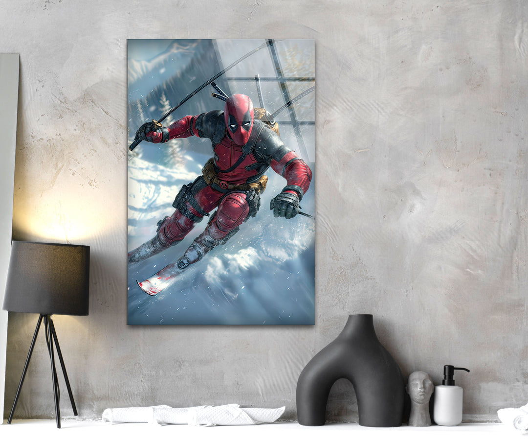 Deadpool Skiing Glass Wall Art glass image printing, glass prints from photos
