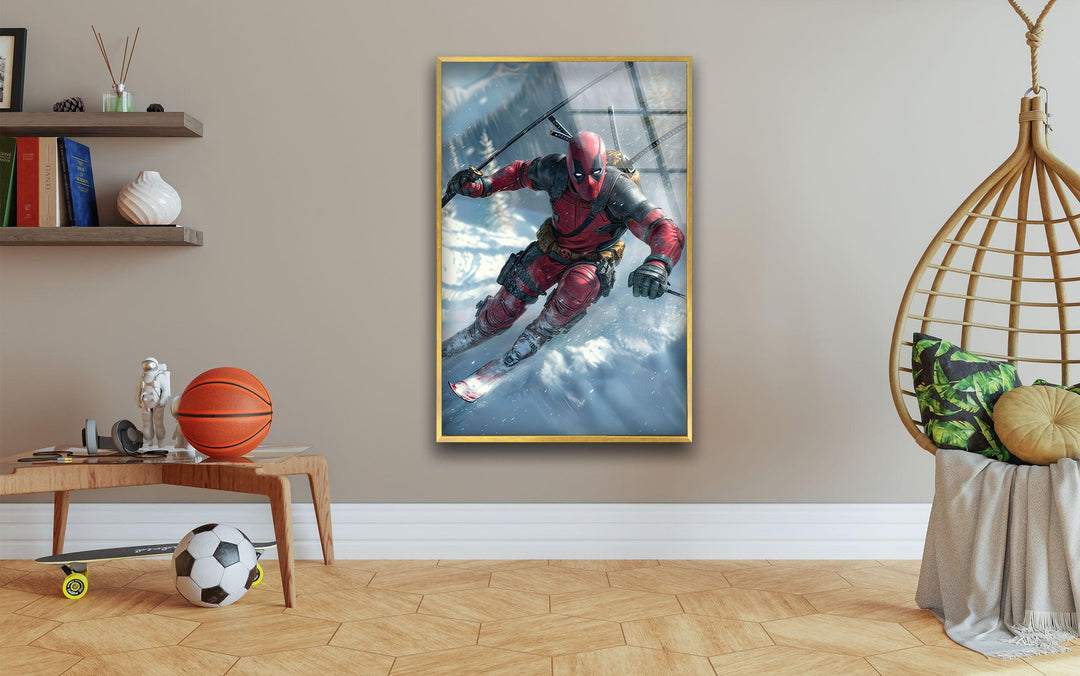 Deadpool Skiing Glass Wall Art glass pictures for Wall, glass prints wall art
