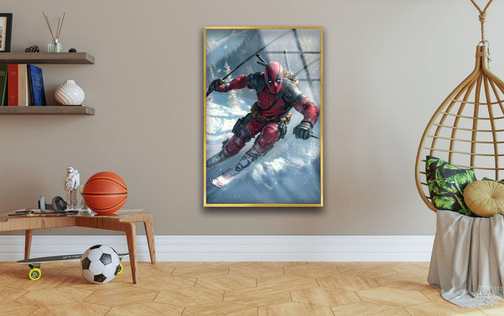 Deadpool Skiing Glass Wall Art glass pictures for Wall, glass prints wall art
