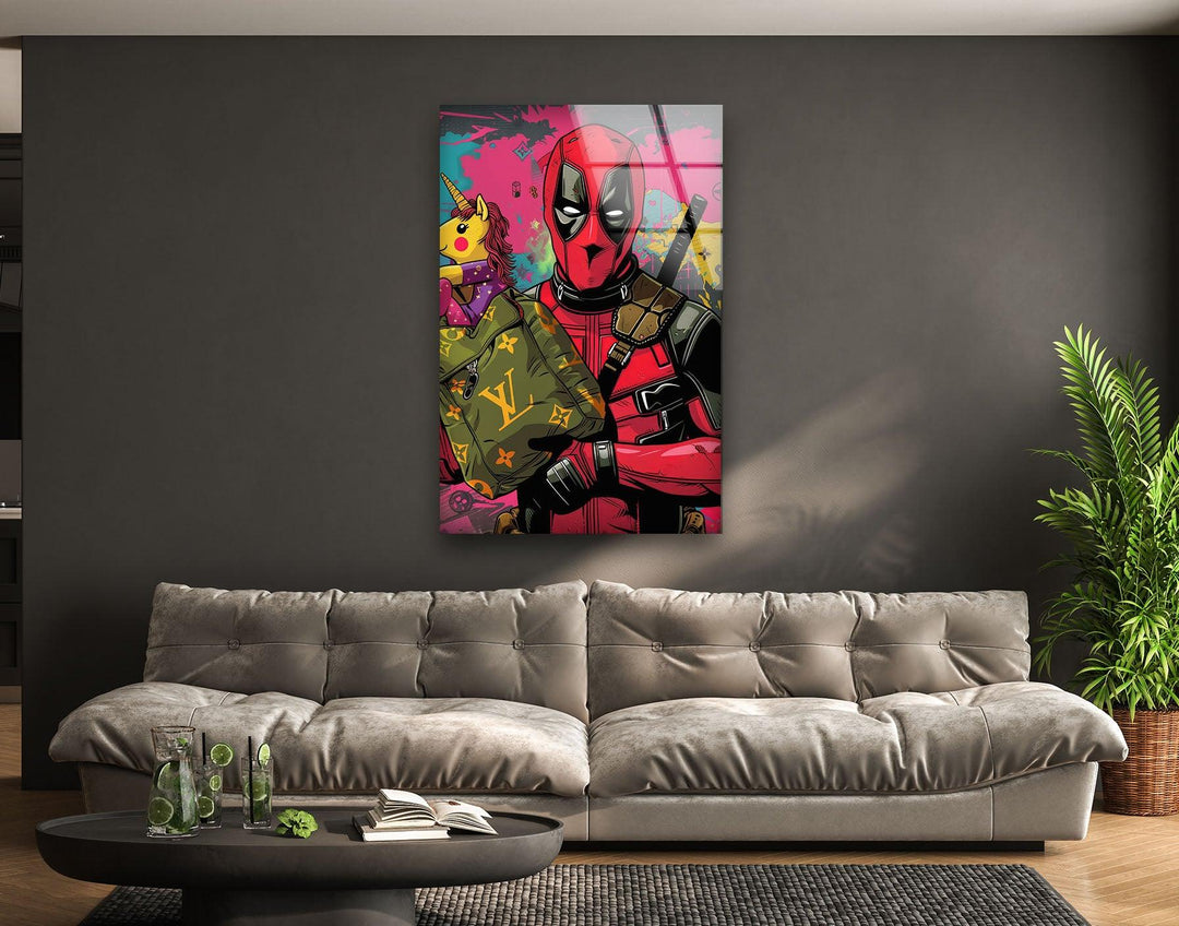 Deadpool & Unicorn Glass Wall Art, custom glass pictures, glass art prints