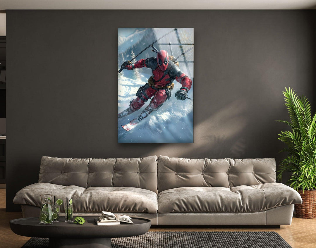 Deadpool Skiing Glass Wall Art glass wall decor, glass wall art decor