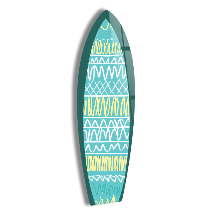 Blue & White Lines Surfboard Wall Art