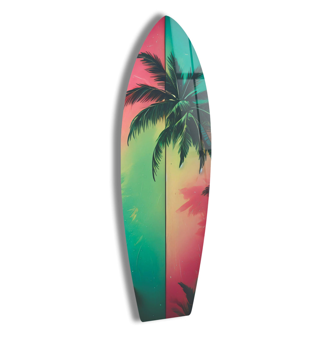 Green & Red Palm Leafs Surfboard Wall Art