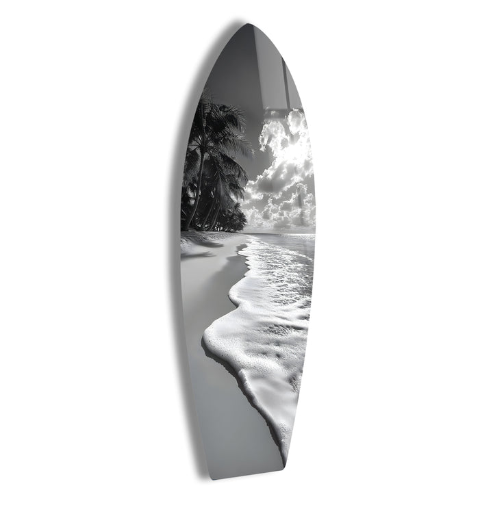 Monochrome Paradise Surfboard Wall Art