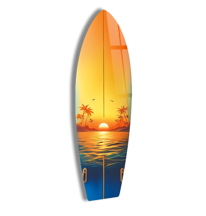 Tropical Land Sunset Surfboard Wall Art