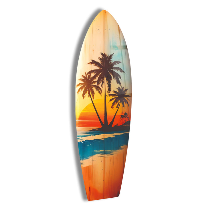 Tropical Sunset Landscape Surfboard Wall Art