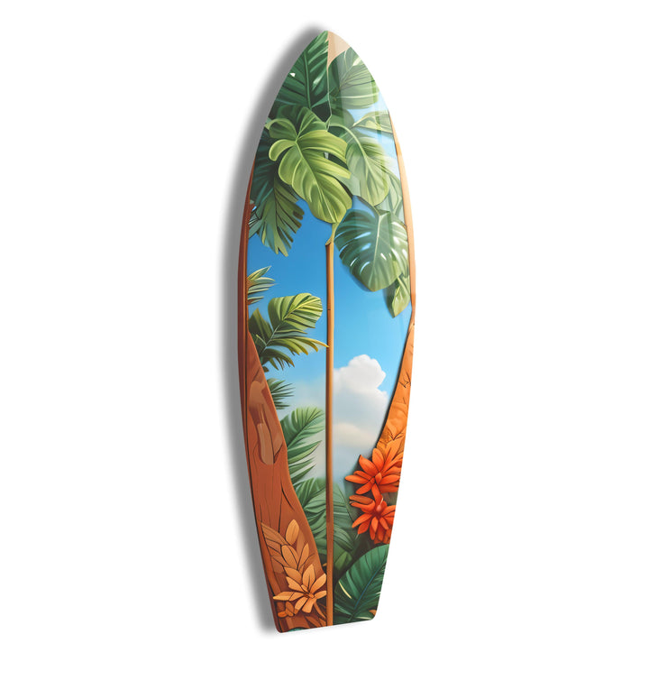 Green Tropical Trees Surfboard Wall Art