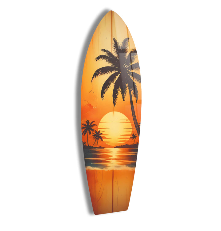 Sunset Tropical Landscape Surfboard Wall Art