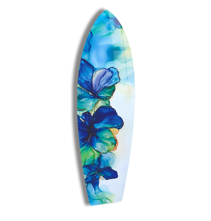 Blue Alcohol Ink Flower Surfboard Wall Art