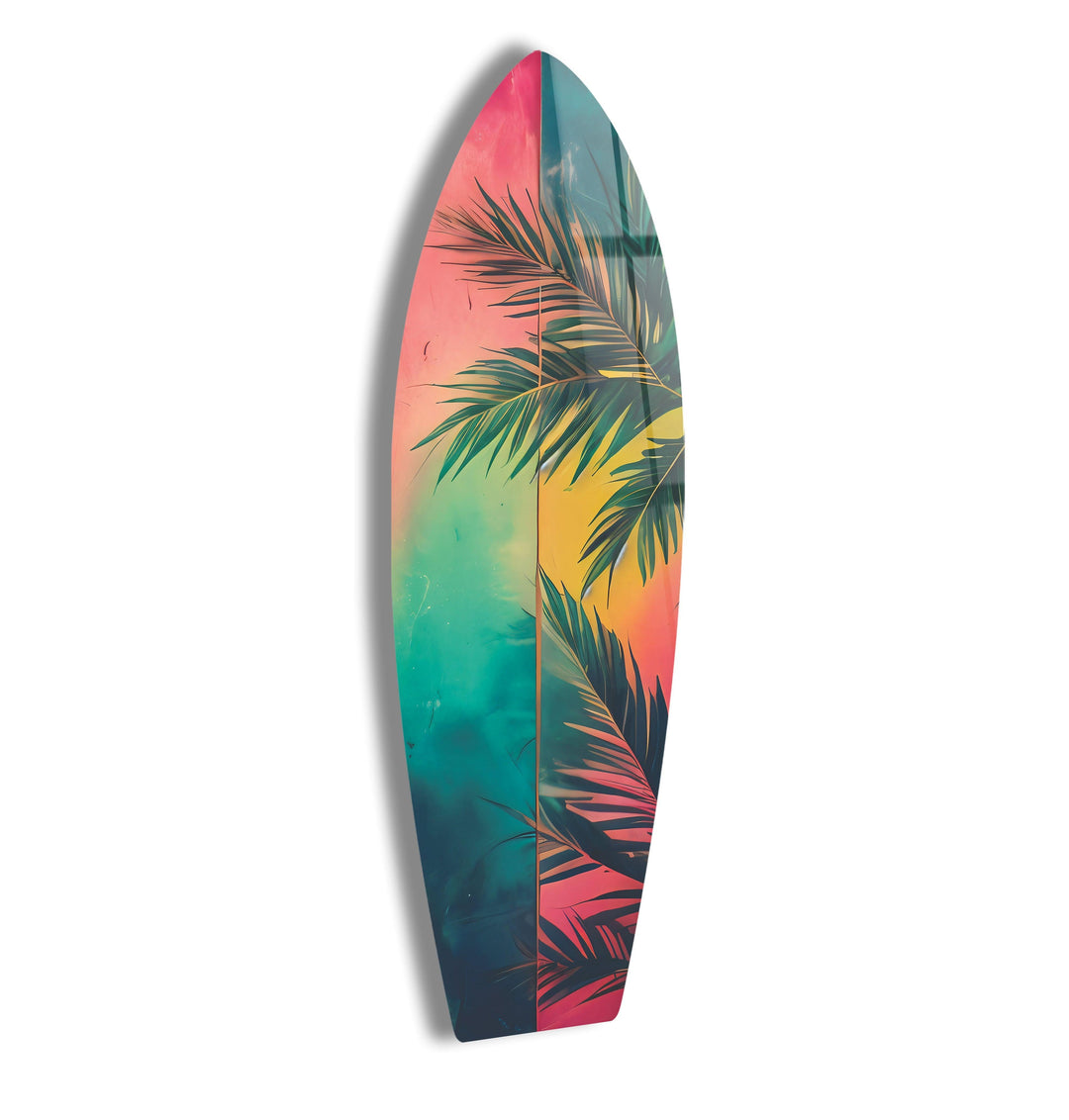 Green Palm Leafs Surfboard Wall Art