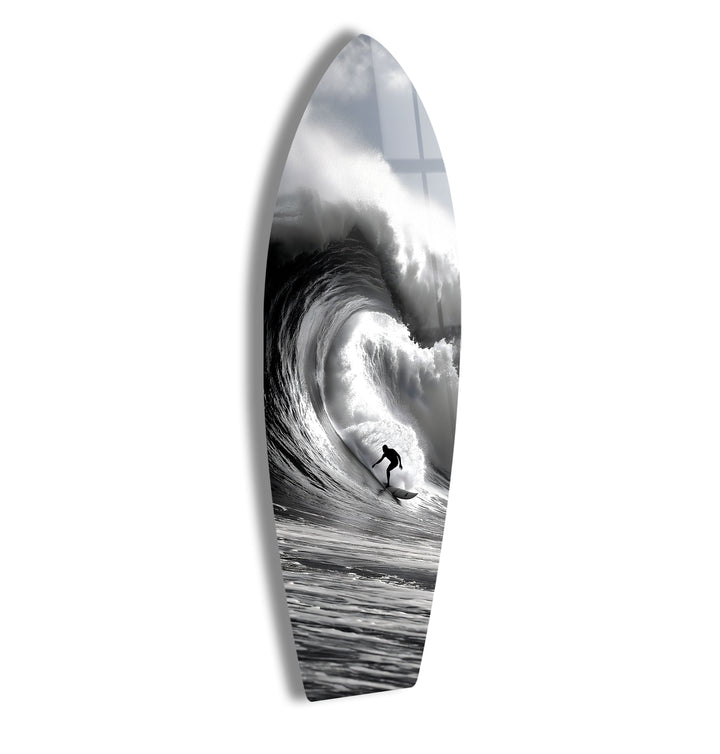 Black & White Surfer Surfboard Wall Art