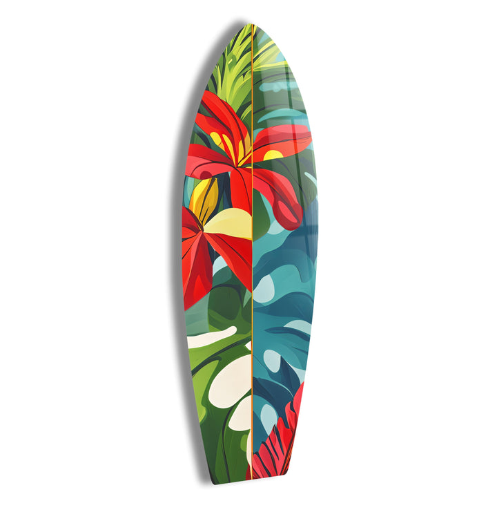 Red Flowers Surfboard Wall Art