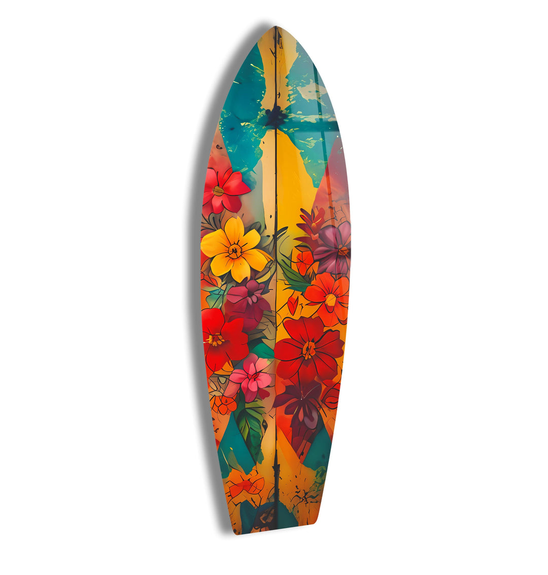 Colorful Flowers Surfboard Wall Art