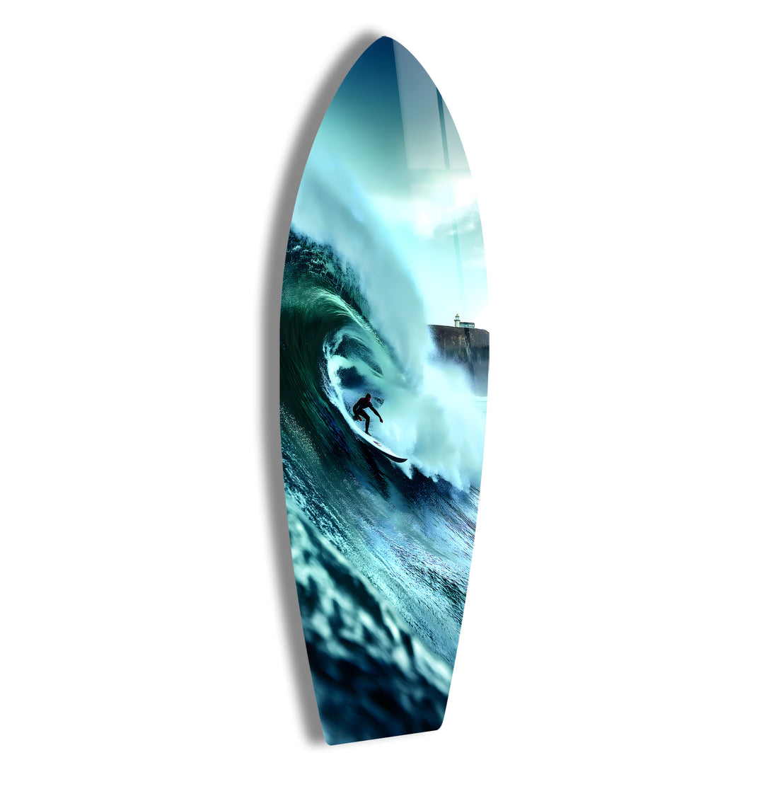 Surfer’s Wave on Glass Wall Art: Capture the excitement of surfing as a surfer rides a powerful ocean wave in stunning detail.
