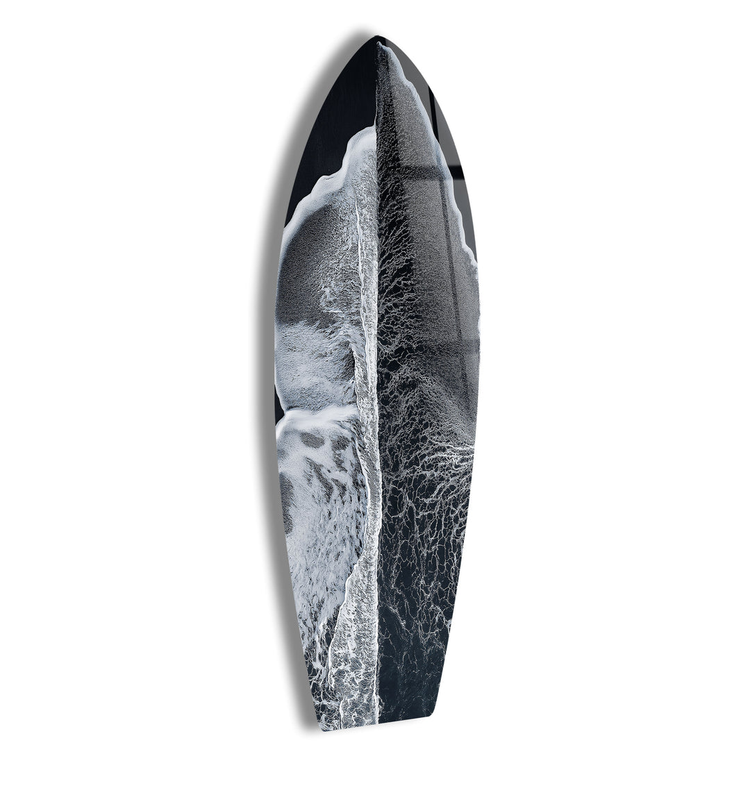 Monochrome Wave Surfboard Wall Art