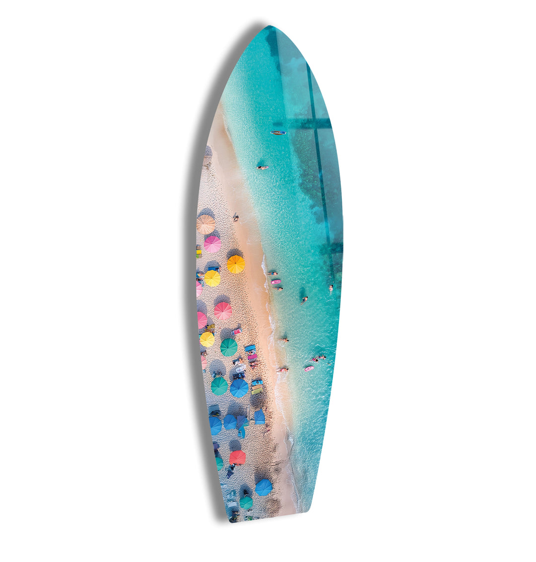 Blue Tropical Beach Surfboard Wall Art