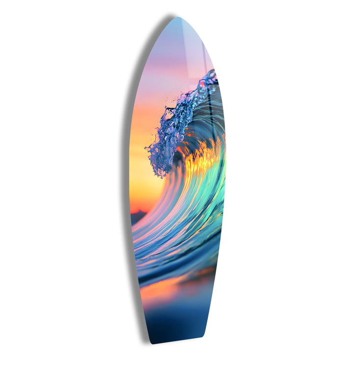 Vivid ocean wave captured on glass, showcasing the power and beauty of the sea.
