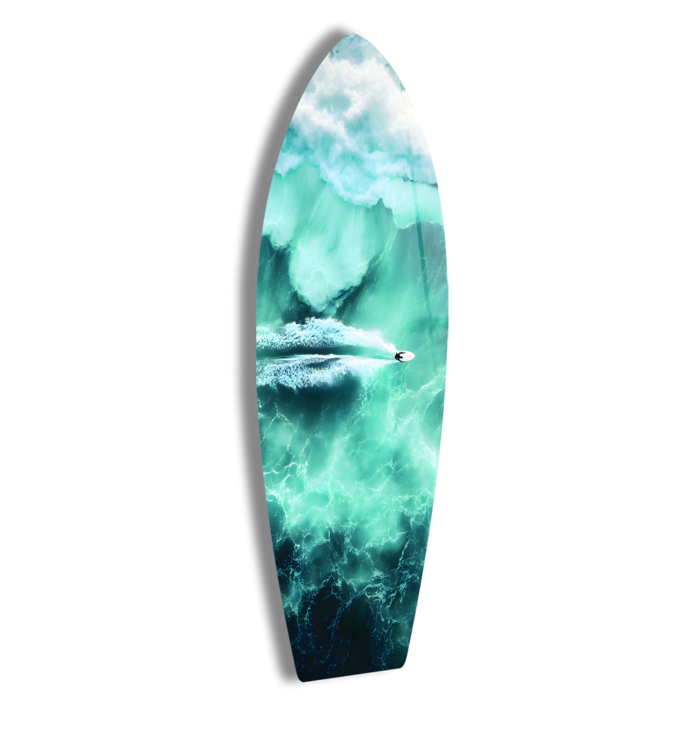 Serene paddleboarding scene with vibrant turquoise waters, perfect for adding a calming coastal touch to any room.
